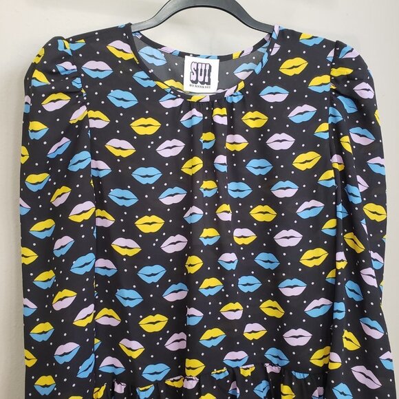 Anna Sui Novelty Lip Print Peplum High Low Blouse Size XS - Picture 6 of 12